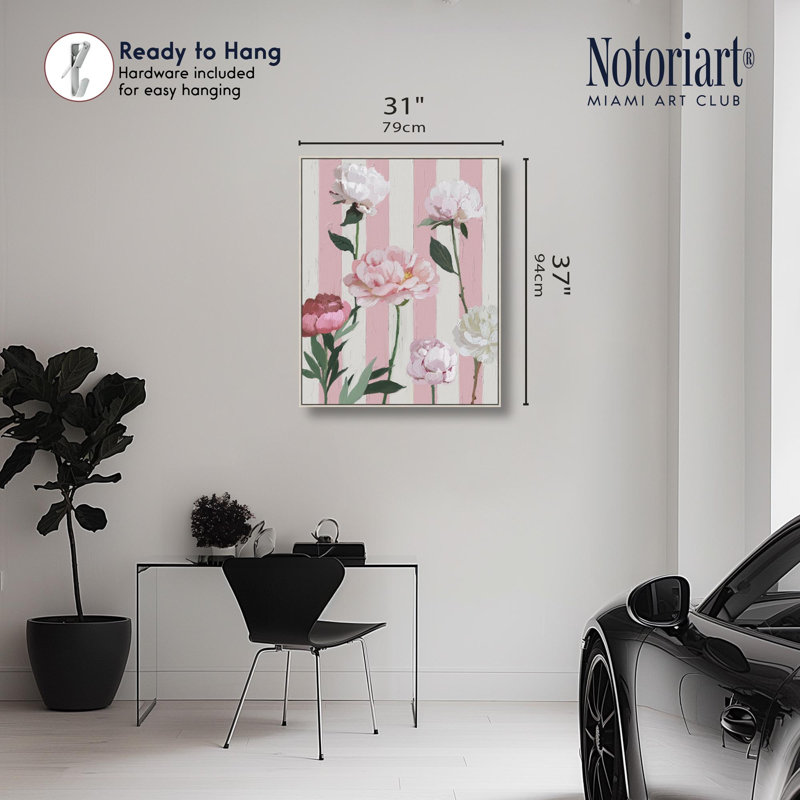 «Rose Poppies Boho», impression sur toile par Notoriart, H 30 po x l 36 po, Cadre argenté