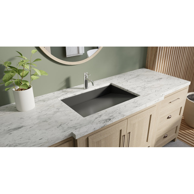 Badeloft 25.2" x 16.1" Rectangular Stone Resin Undermount Ramp Bathroom Sink UB-04-L-GBLK in Glossy Black, Glossy Black