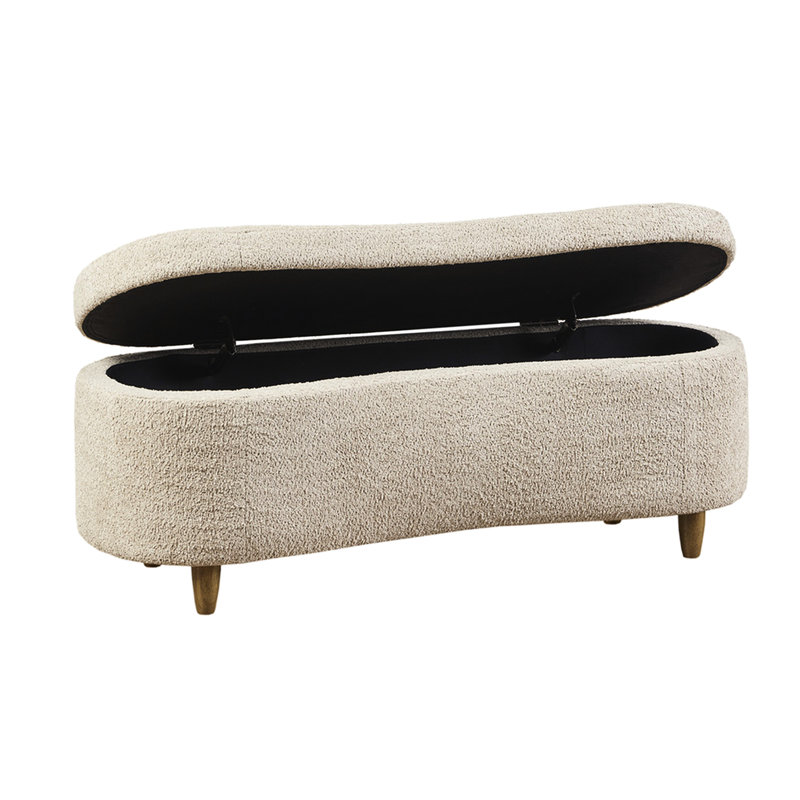Banc de rangement rabattable avec pieds en bois massif et revêtement taupe