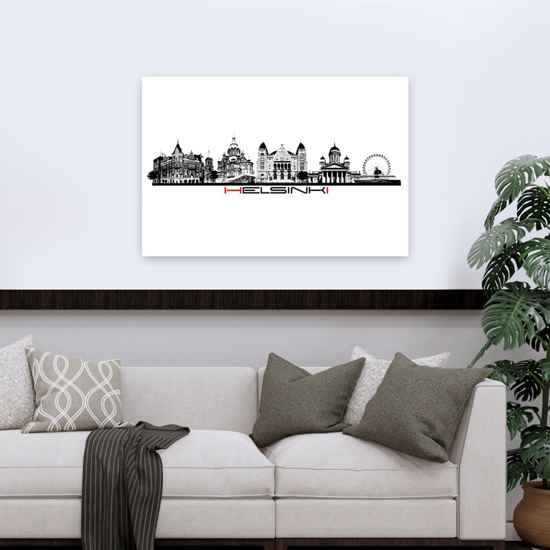 Horizon emblématique d'Helsoween, architecture contemporaine abstraite, art mural, 32" H x 48" W