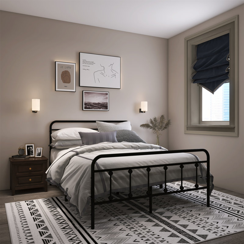 Blancha Metal Bed Frame with Vintage Headboard,No Box Spring Needed, Queen