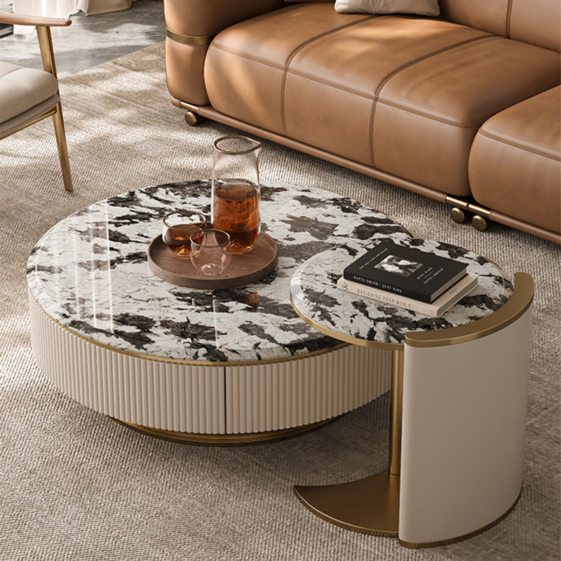 Modern and simple marble coffee table set, 15.7" H x 31.5" L x 31.5" W