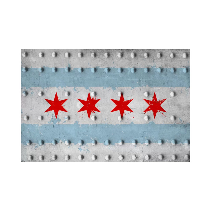 Chicago City Flag (Riveted Metal) - Wrapped Canvas Print, 20.32 cm H x 30.48 cm W