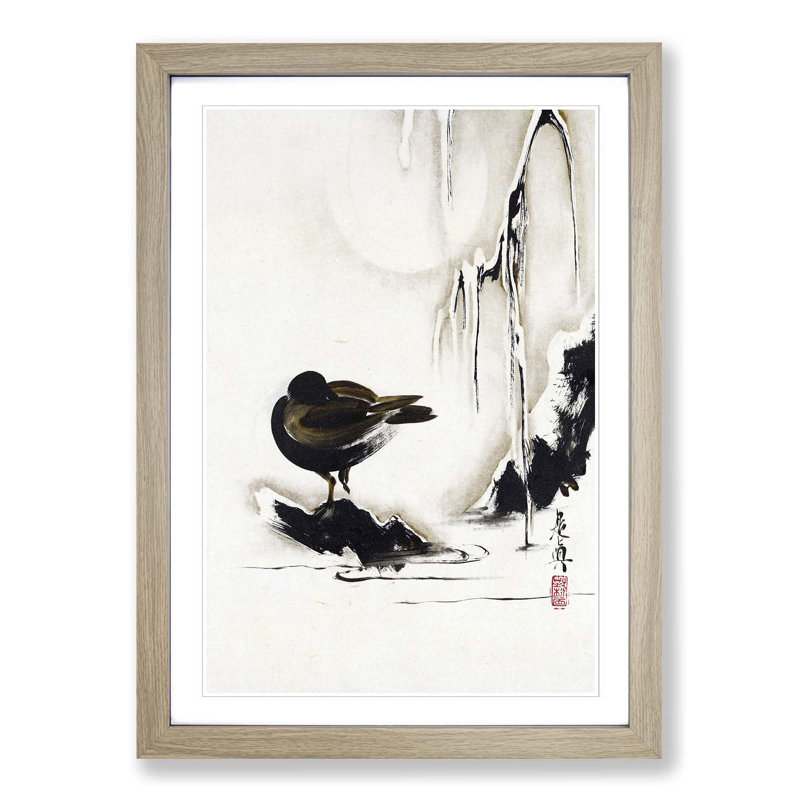 Bird and Willow Tree in the Snow by Shibata Zeshin - Picture Frame Painting Print on Paper, 33cm H x 24cm W x 2cm D