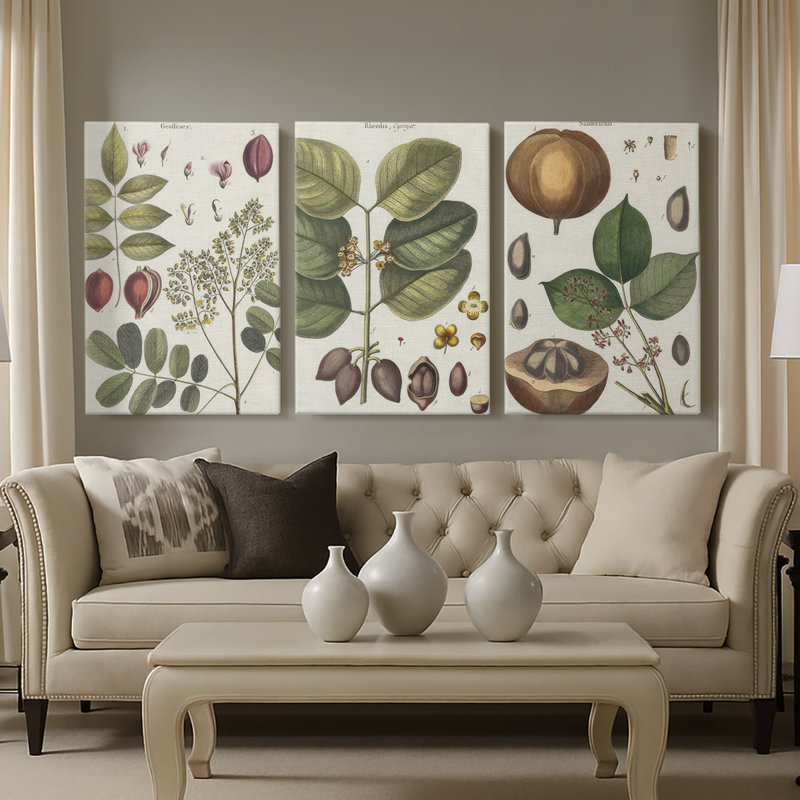 Exotic Botanique I - Toile tendue avec châssis sur mesure - 3 pièces, H 18 po x l 36 po