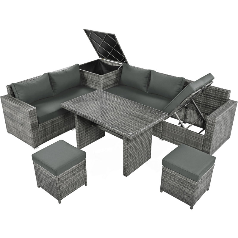 Ensemble de conversation modulaire avec coussins 6 pièces Nadhir, Beige, Gris