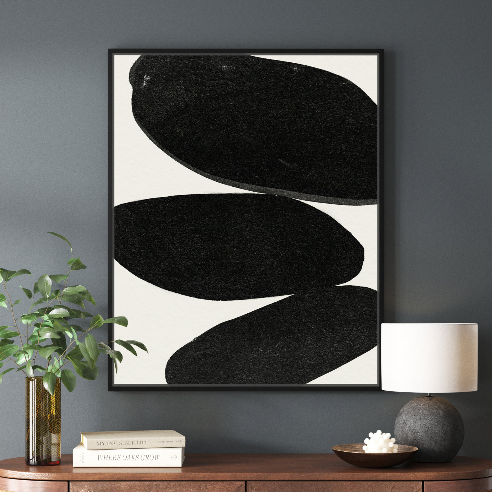 Beige and Black Abstract Modern Print, 46" H x 37" W, Black