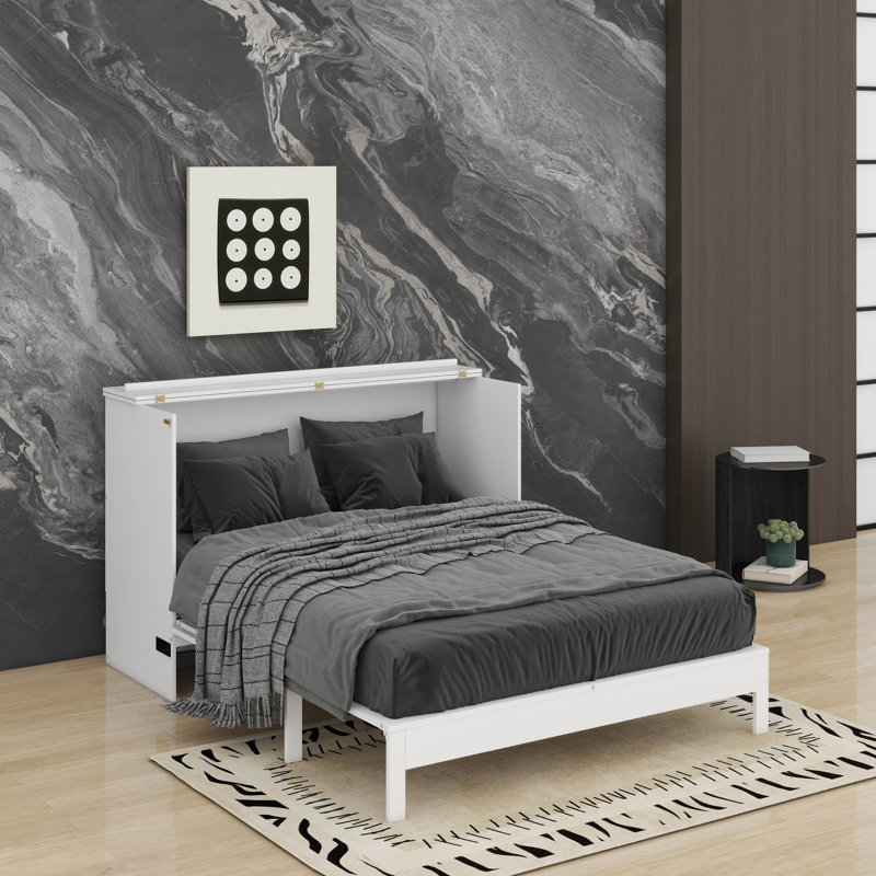 Lit escamotable double avec tiroirs, Full / Double, White