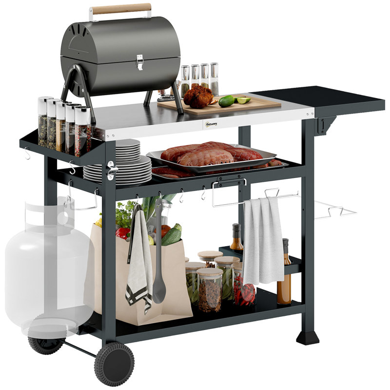 Outsunny 49.25'' W x 25.5'' D Stainless Steel Grill Cart / Table