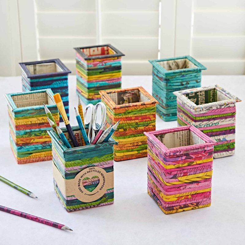 Cardboard / Paper Pen Holder, Red/Pink/Yellow