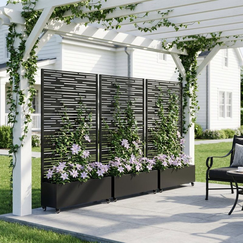 185cm H Metal Raised Garden Bed with Trellis Freestanding Garden Trellis Planter on Wheels Planter Box with Privacy Screen