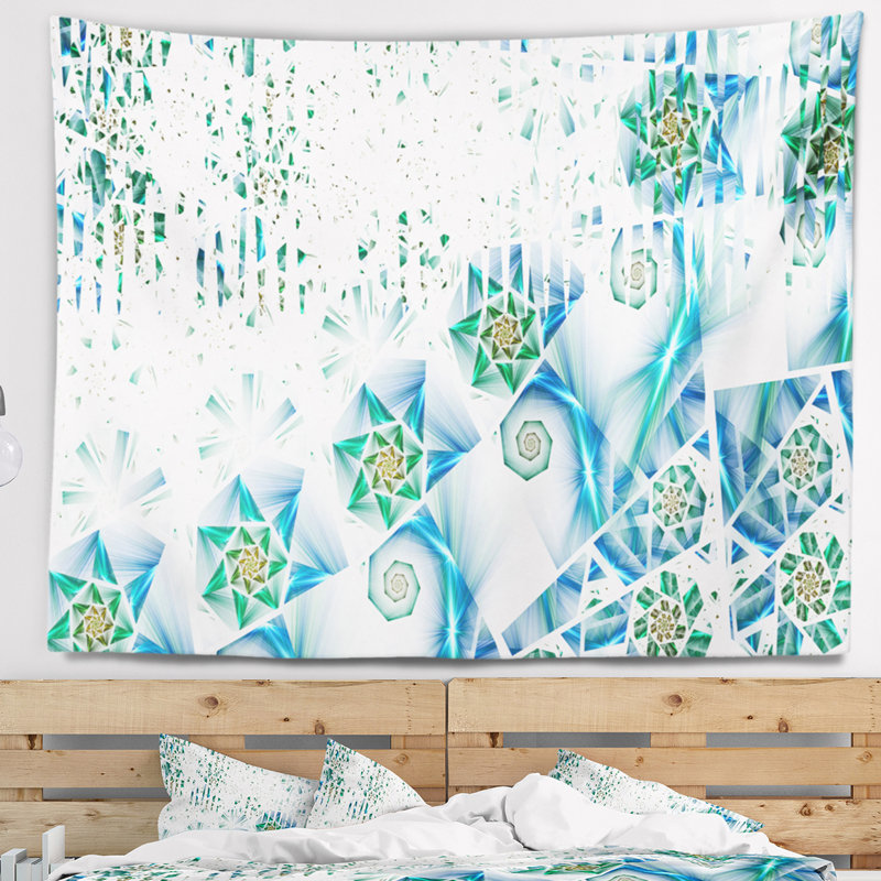Tapisserie à fleurs abstraites vert clair, H 32 po x l 39 po