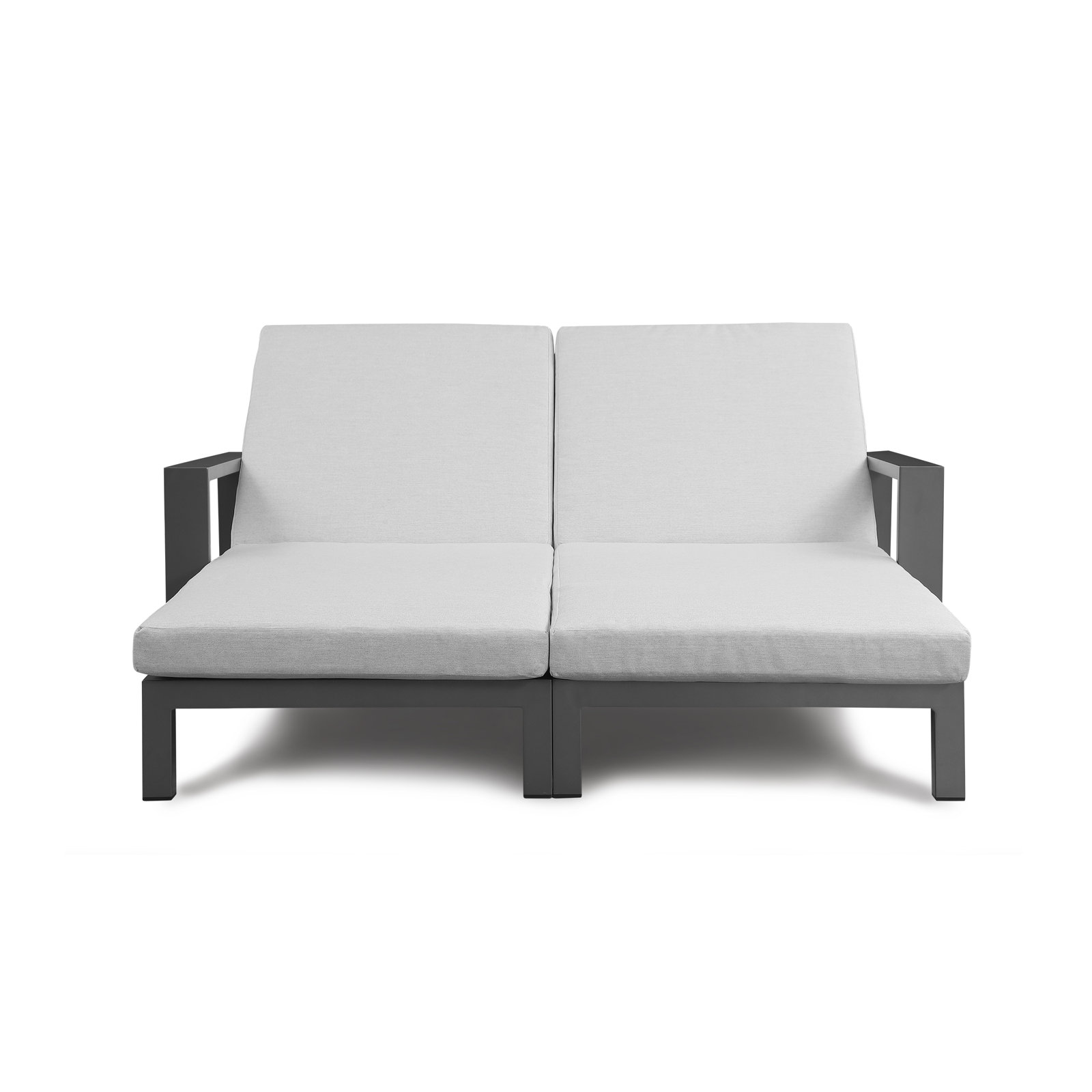 Hoyt Outdoor Metal Double Chaise Lounge, Silver Gray, Light Gray  
