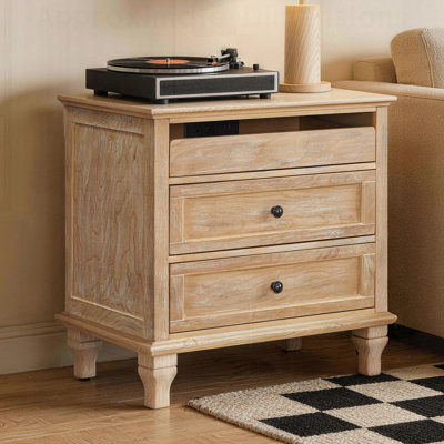 Table de chevet en bois avec station de charge, table de chevet de ferme avec 3 tiroirs, ports USB et Type-C, table de bout avec rangement pour le bureau de la chambre à coucher