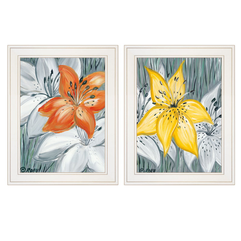 Décoration murale encadrée vignette 2 pièces Tiger Lilies pour le salon et la maison par Roey Ebert