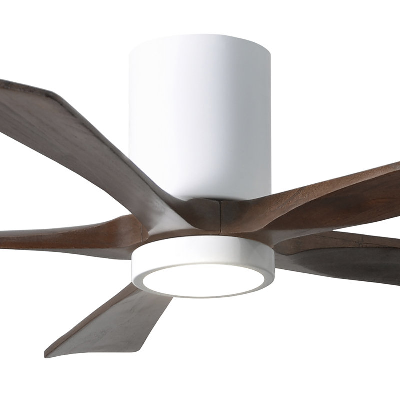Ventilateur de plafond à 5 pales DEL avec ensemble d'éclairage inclus Irene, Blanc brillant, 52", Ton noyer