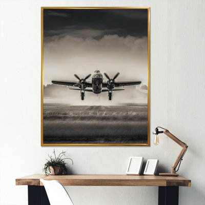Neavins Grey And Airplane Landing - Plane Wall Art