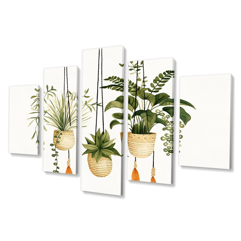 Plantes botaniques décoratives suspendues X - reproduction d'art mural plantes - 5 panneaux