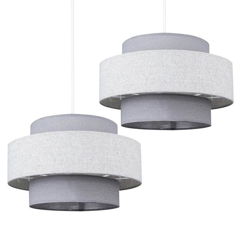 Nellie 19cm H Linen Novelty Pendant Shade ( Clip On ), Dark Grey/Light Grey
