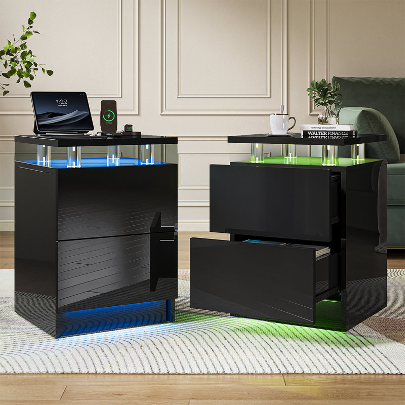 38cm W Acrylic Bedside Table, Black