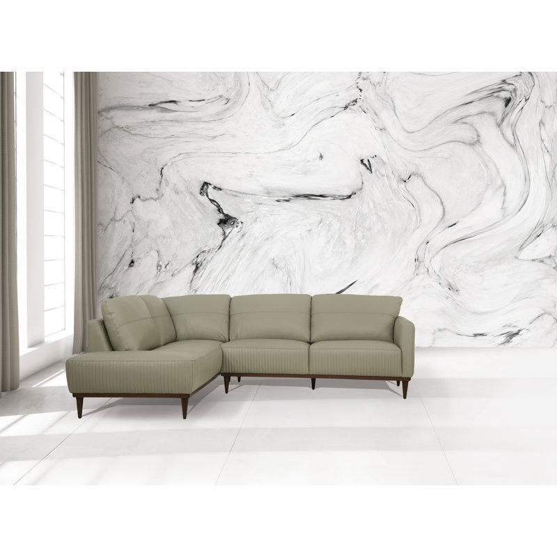 Canapé modulaire Ashleigh, Orienté vers le côté droit, Cuir véritable vert olive pâle