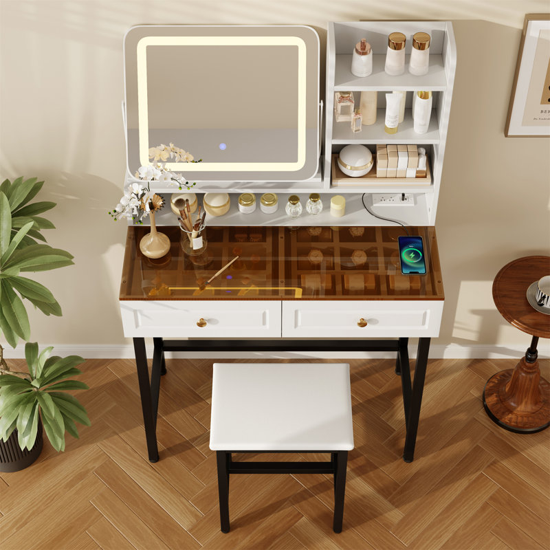 Makeup Vanity With LED Lighted Mirror