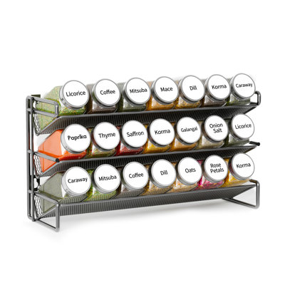 Spice Rack Organizer with 21 Spice Jars, 386 Spice Labels, Chalk Marker & Funnel Set for Cabinet, Countertop, Pantry, Cupboard, Door & Wall Mount