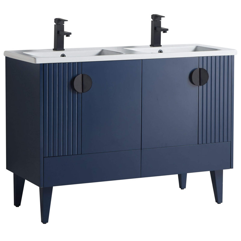 Ensemble de meuble-lavabo double 47 po Saimah, Noir, Bleu marine