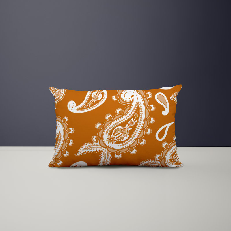 Paisley Outdoor Reversible Throw Pillow, Orange