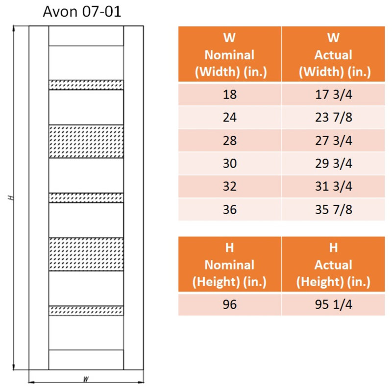Porte double standard Avon 0701, Chêne, 59,5 po x 79,38 po, Droite