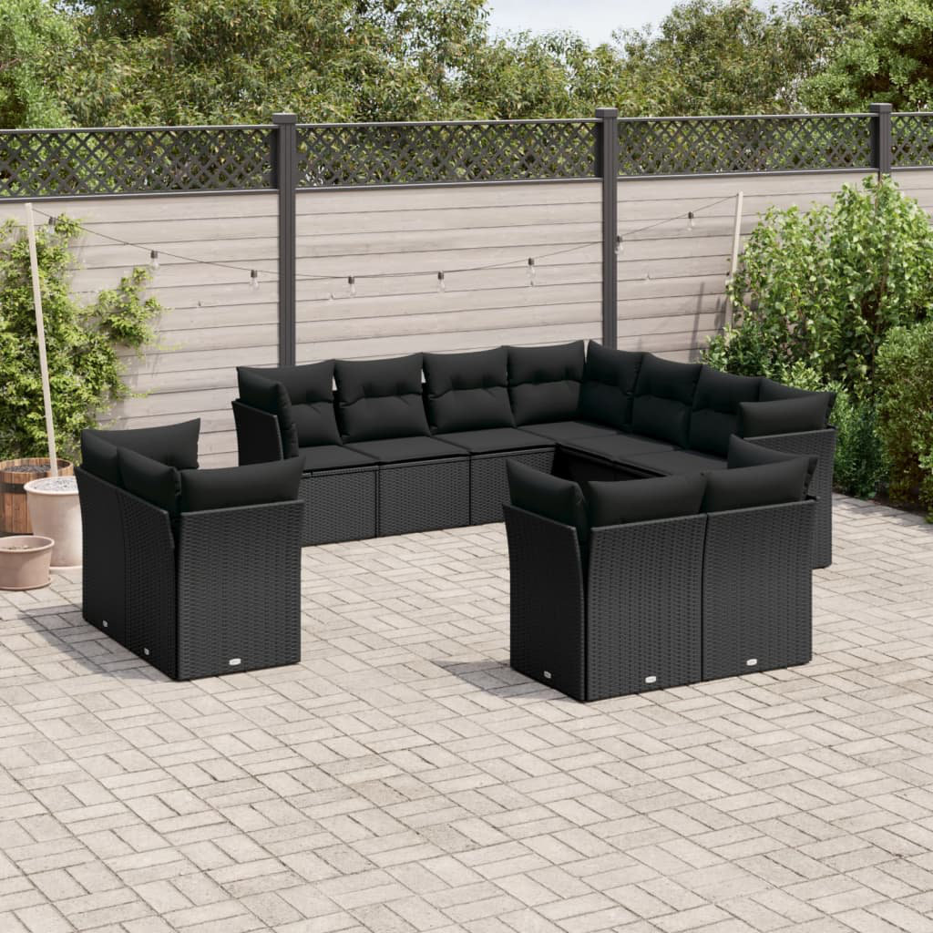 Vidaxl 11-Tlg. Garten-Sofagarnitur Mit Kissen Schwarz Poly Rattan