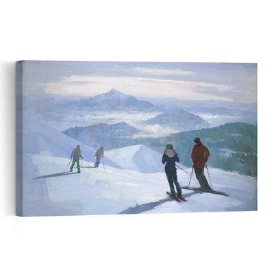 Skiers On Snowy Peaks Peaceful Serene Tranquil Landscape Mountain Wall Art Print