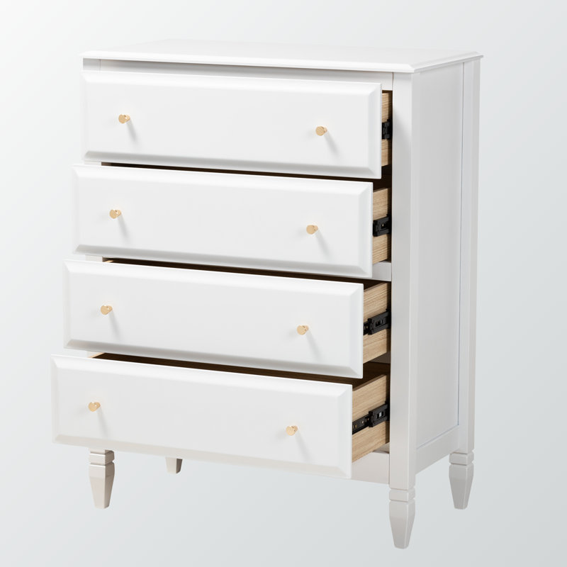Commode à 4 tiroirs en métal doré à finition blanche Harbor, H 40,35 po x l 31,32 po x P 15,43 po