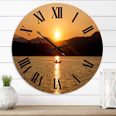Sunset Over MountaIn Lake Horizon - Traditional wall clock