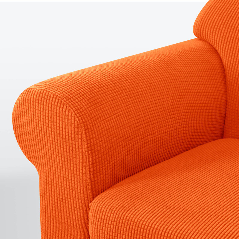 Soft Spandex Stretch Box Cushion Sofa Slipcover, 105cm H x 300cm W x 107cm D, Orange