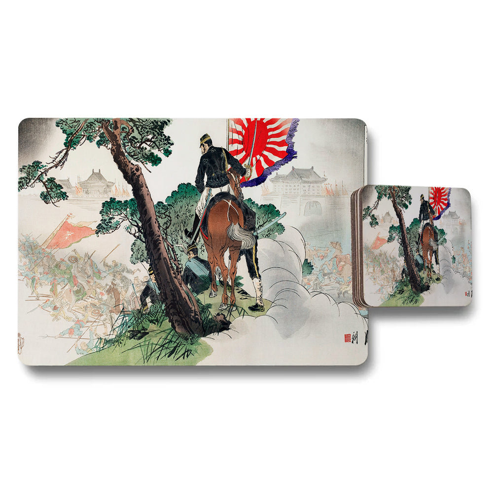 Historic War Scene Placemats And Coaster Set With Vintage Artwork