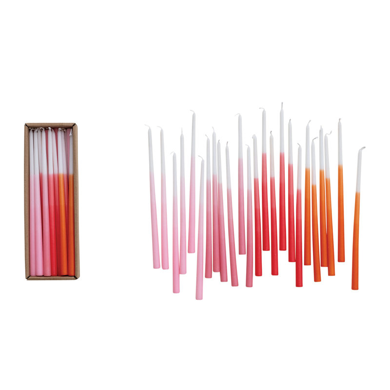 Unscented Thin Taper Candles In Box, Pink/Orange, 10" L x 0.5" W
