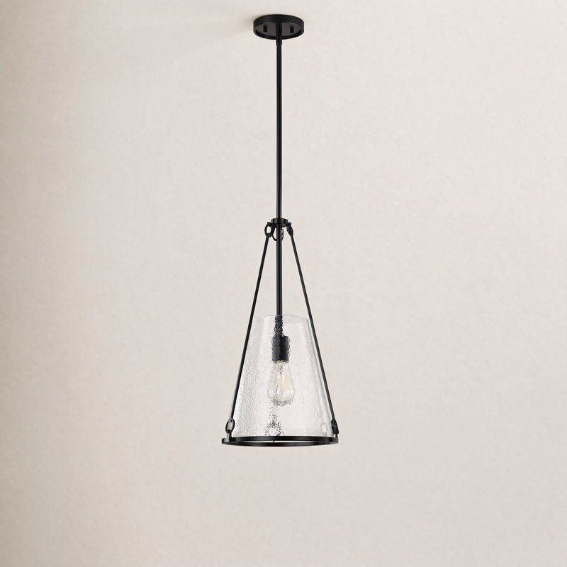 Anita Valentine - Small Pendant - Hammered Glass, 22.5" H x 12" W x 12" D, Black