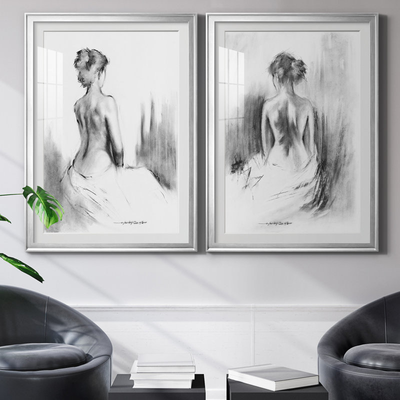 «Soft Silhouette I», ensemble de 2 reproductions d'art, Impression encadrée avec passe-partout, H 26,5 po x l 73 po