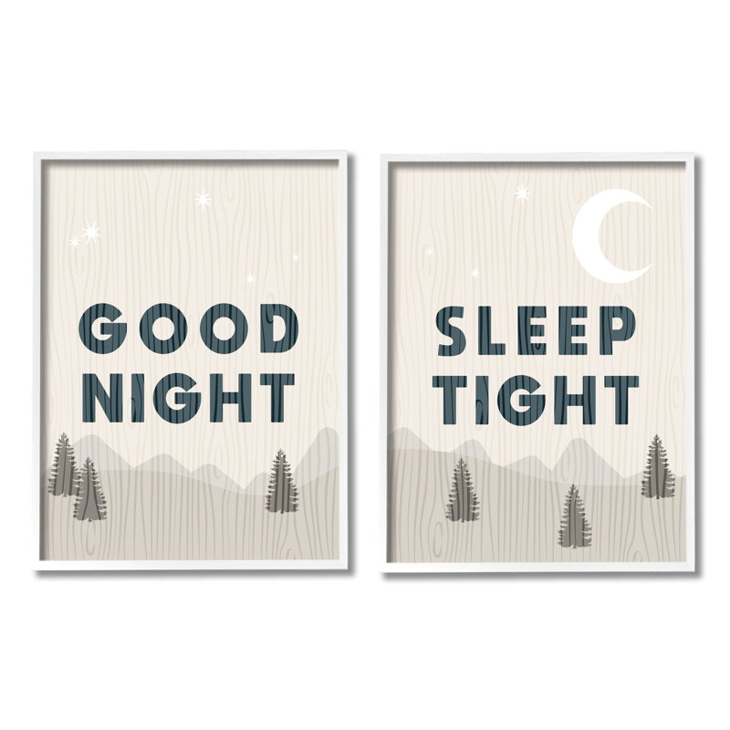 «Good Night Sleep Tight Expression Nighttime Mountain Illustration» par Daphne Polselli - ensemble de 2 impressions