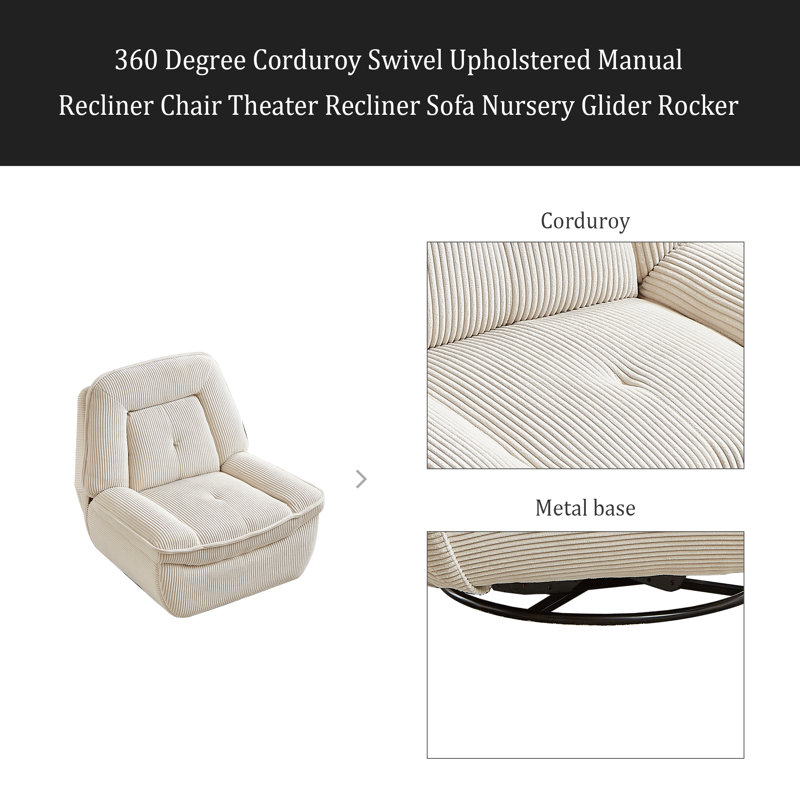 Fauteuil inclinable manuel pivotant à 360 degrés Corduroy, Beige