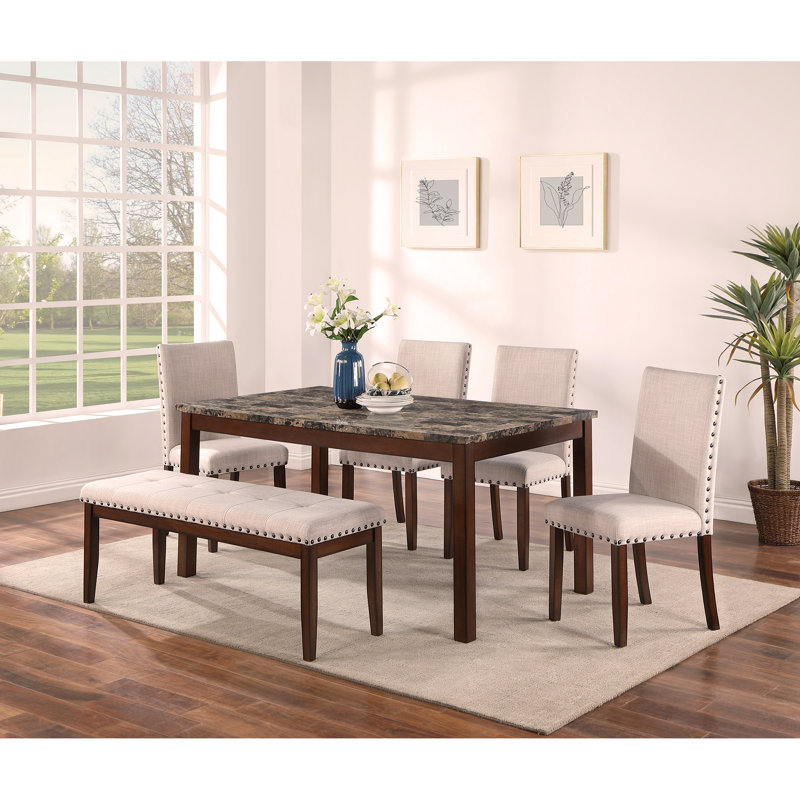Mobilier de salle à manger moderne 6 pièces ensemble table à manger 4 chaises d'appoint et un banc