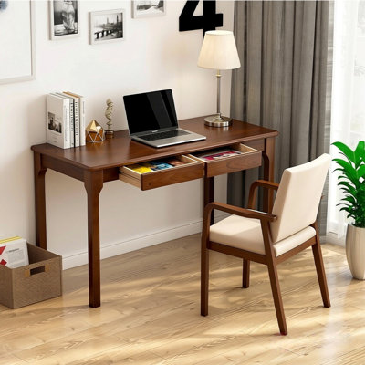 Bureau en bois massif 47 pouces avec tiroirs, petit bureau d'ordinateur pour les petits espaces, bureaux de bureau d'étude de bureau pour le travail, bureau d'ordinateur d'étudiant pour la chambre à coucher