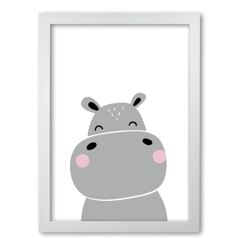 Scandi Hippo - Print, 30 cm H x 21 cm W x 5 cm D, White Grain Frame