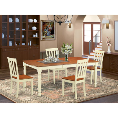 5 Piece Kitchen Table Set for 4 Includes a Rectangle Dining Room Table with Butterfly Leaf and 4 Dining Chairs, 42x78 Inch, Buttermilk & Cherry