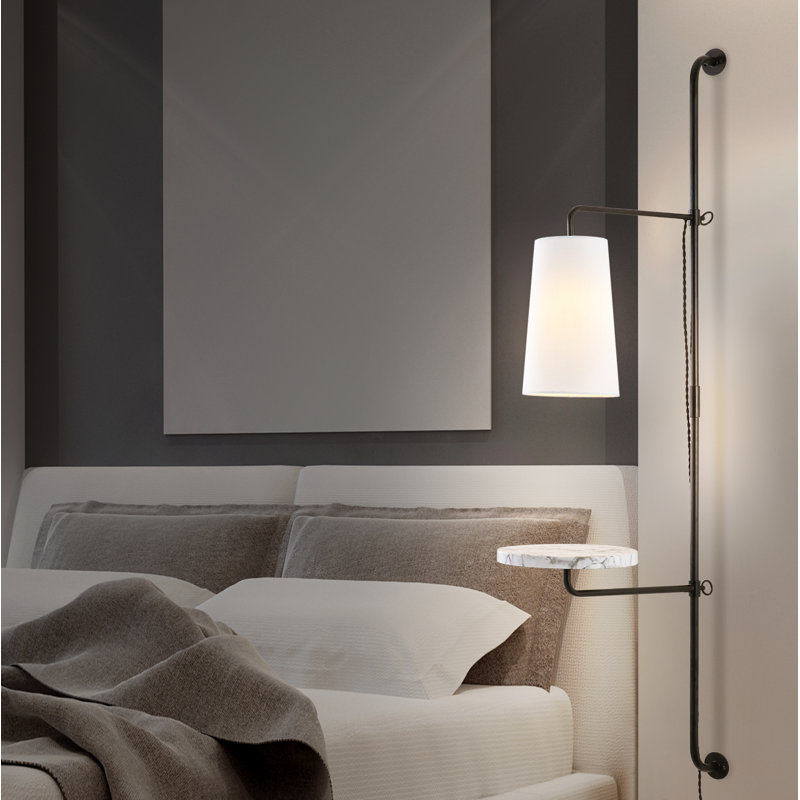 Applique murale contemporaine à 1 lumière en fer avec table réglable en marbre blanc Andre