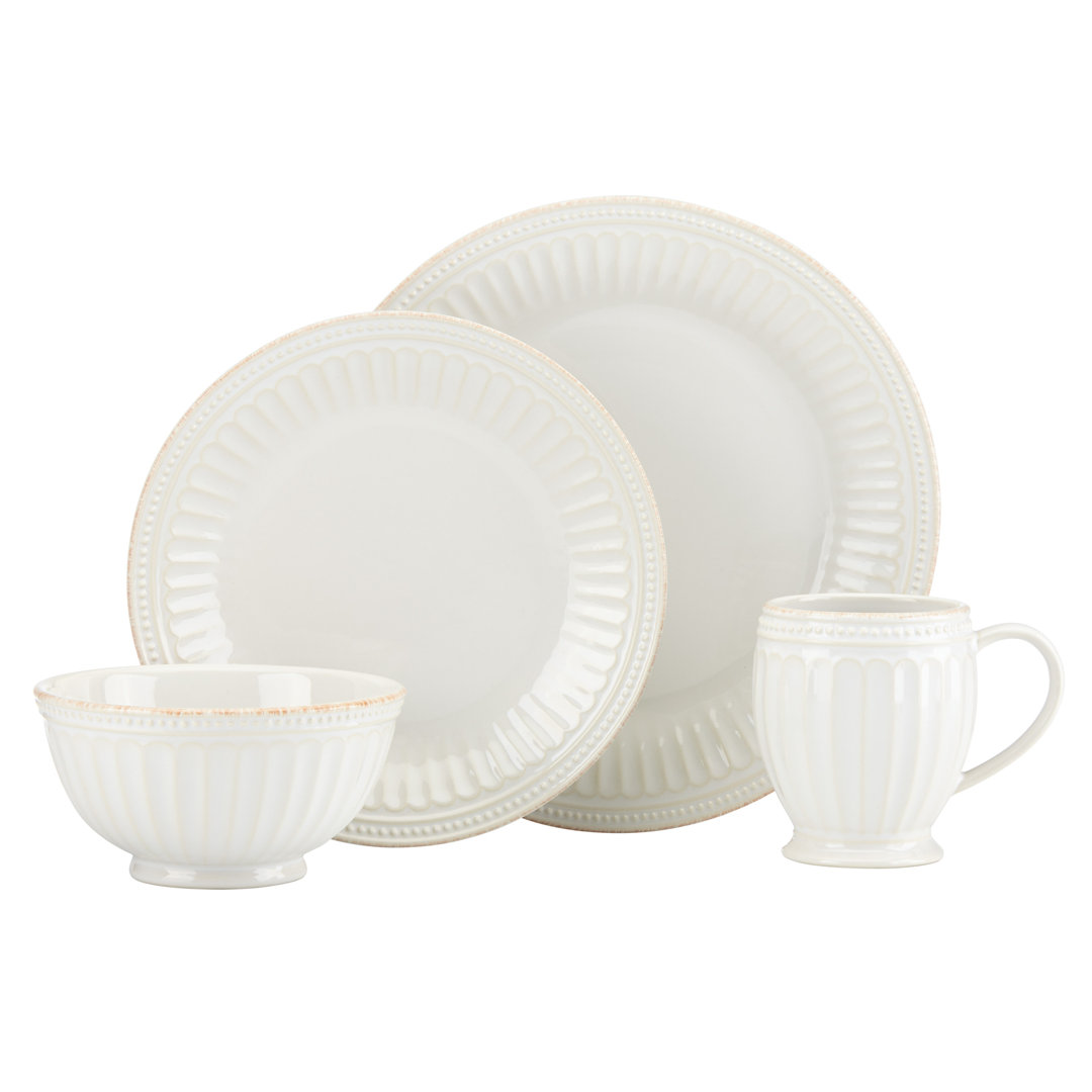 French Perle Groove White Groove 4 Piece Place Setting, Service for 1 Lenox