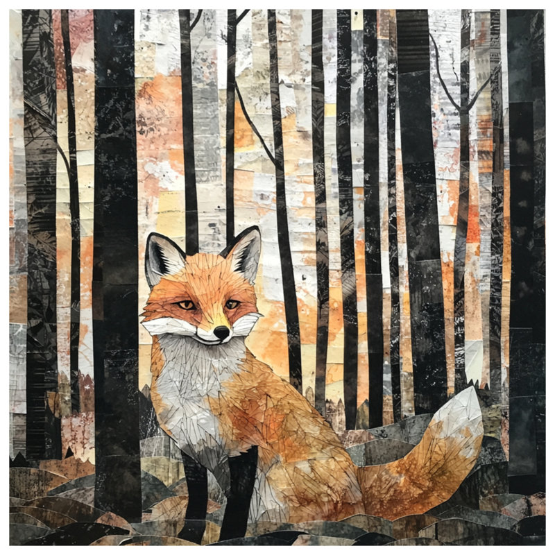 Renard dans la forêt Collage Bedding, Lit simple