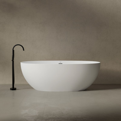 Baignoire de trempage autoportante blanche à surface solide avec trop-plein et bonde escamotable 59 "x 28" Monblari