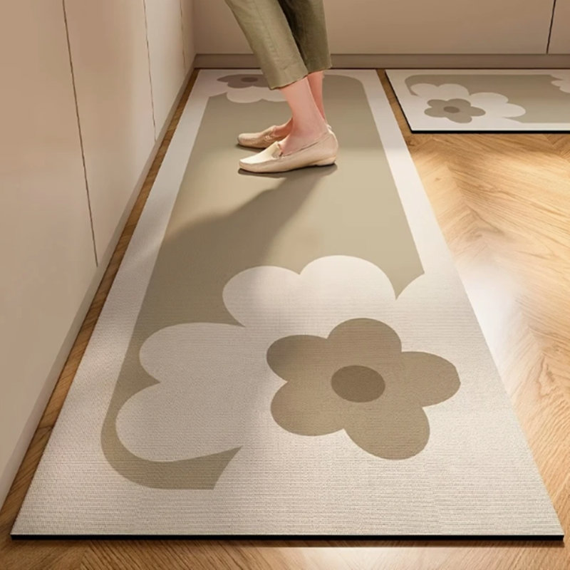 Absorbent Floral Non-Skid Runner Rug with Rubber Backing for Entryway & Kitchen, 19.7"x63", Straight Line
